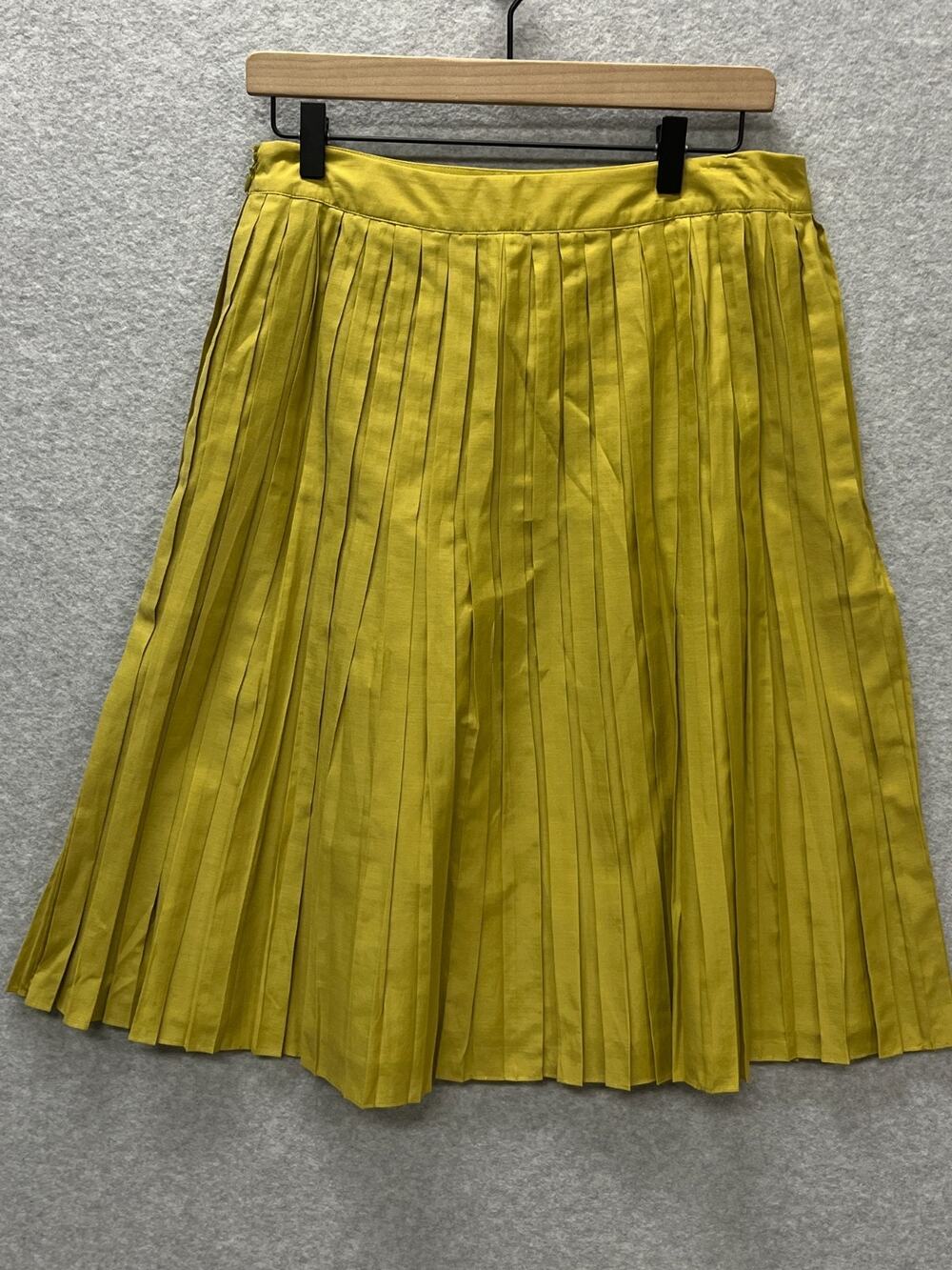 Talbots Skirt Size 6 Chartreuse Citron Yellow Pleated Poplin Midi Knee Length